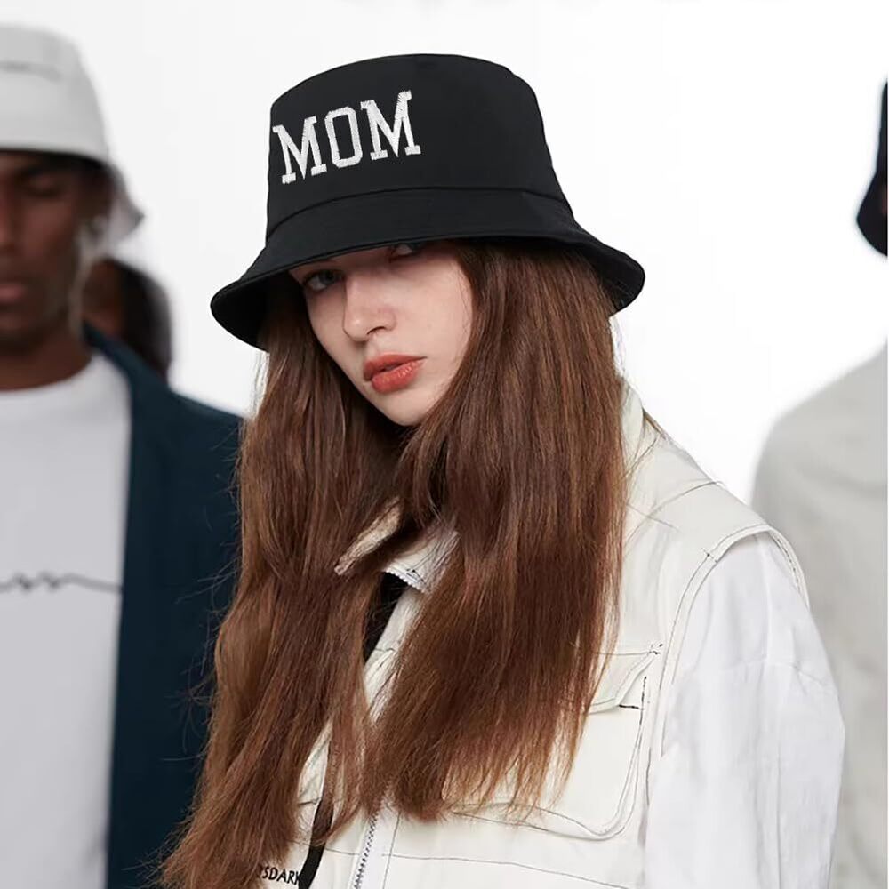 9123 Mom Black Fashion Embroidery Bucket Hat Cotton Beach Fisherman Hats View 2
